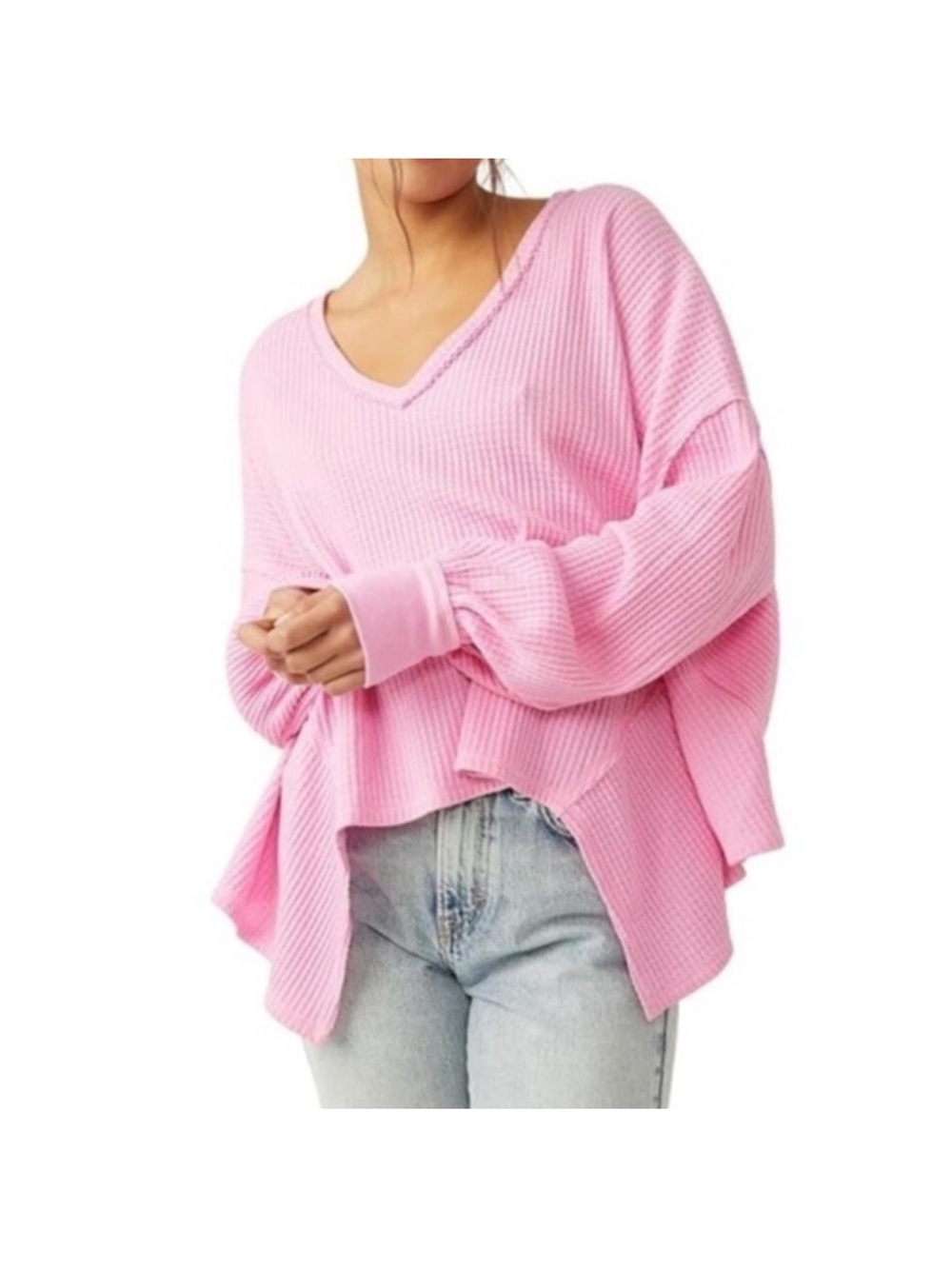 We The Free Pink Coraline Waffle Knit Thermal Top